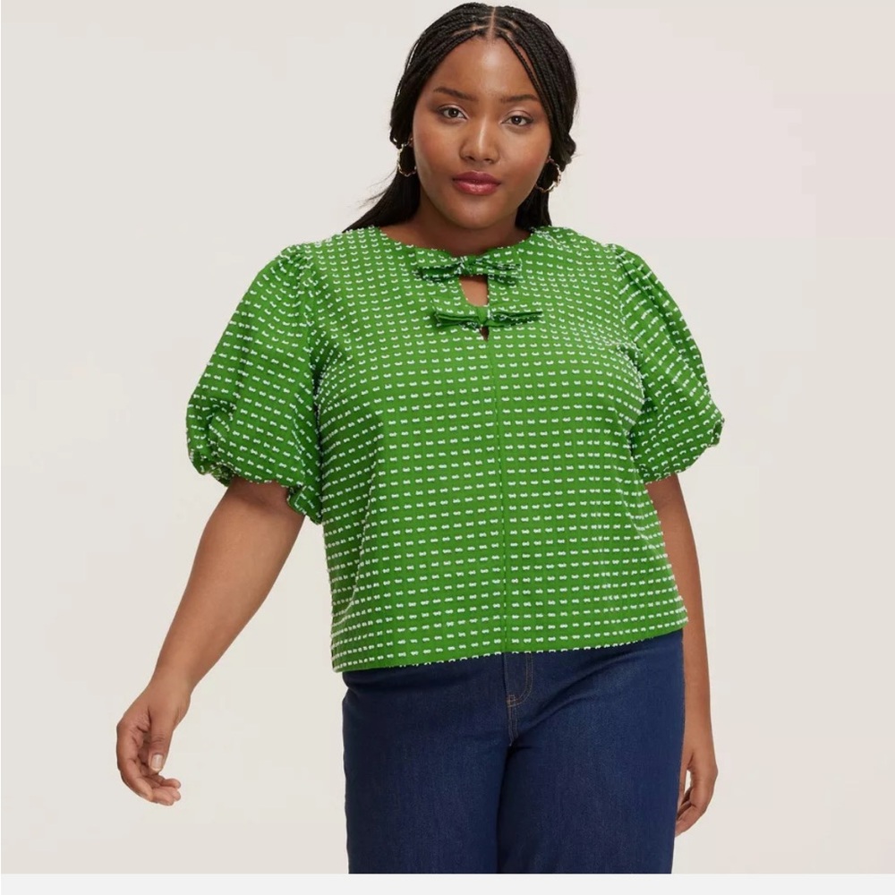 NWT Kate Spade New York Textured Polka Dot Puff Short Sleeve Blouse XS